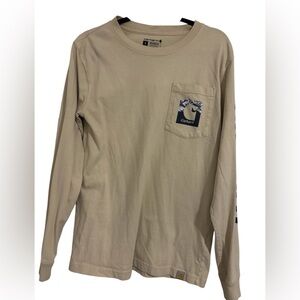 Carhartt Small Relaxed Fit Men's Beige Long Sleeve Tee Print front and back